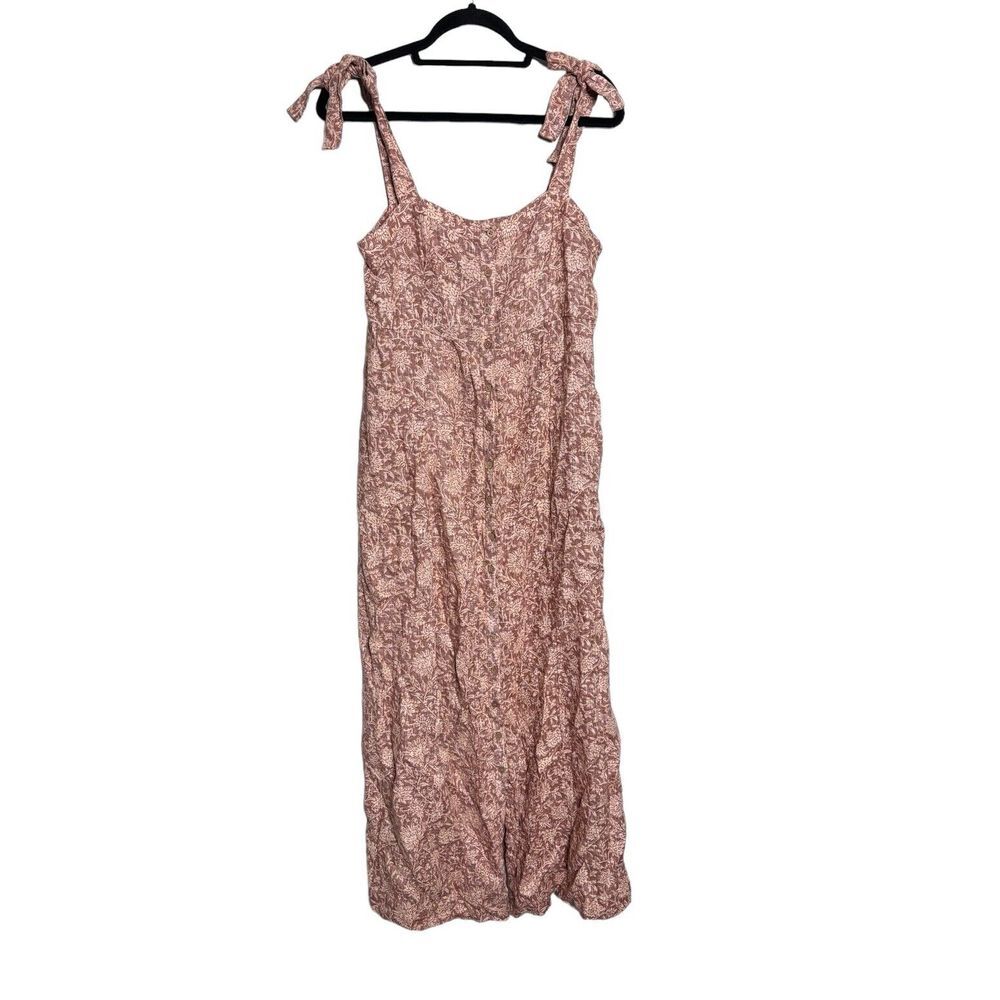 Faherty Kendall Dress Maxi Dress Button Front Linen Bronze‎ Riviera Floral Sm